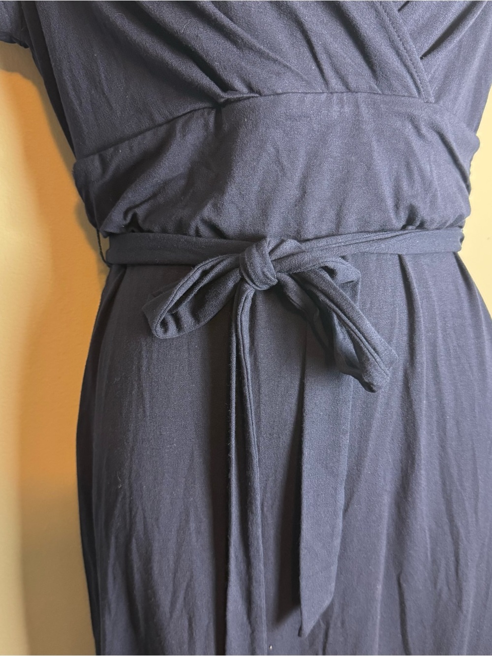 Ann Taylor Navy Faux Wrap Tie Front V Neck Midi Dress Size Small Petite - Picture 4 of 11